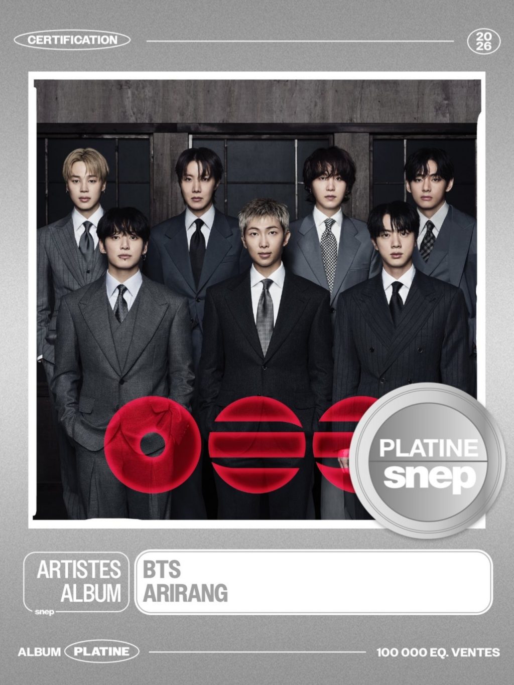 BTS Arirang Platinum Certified in France