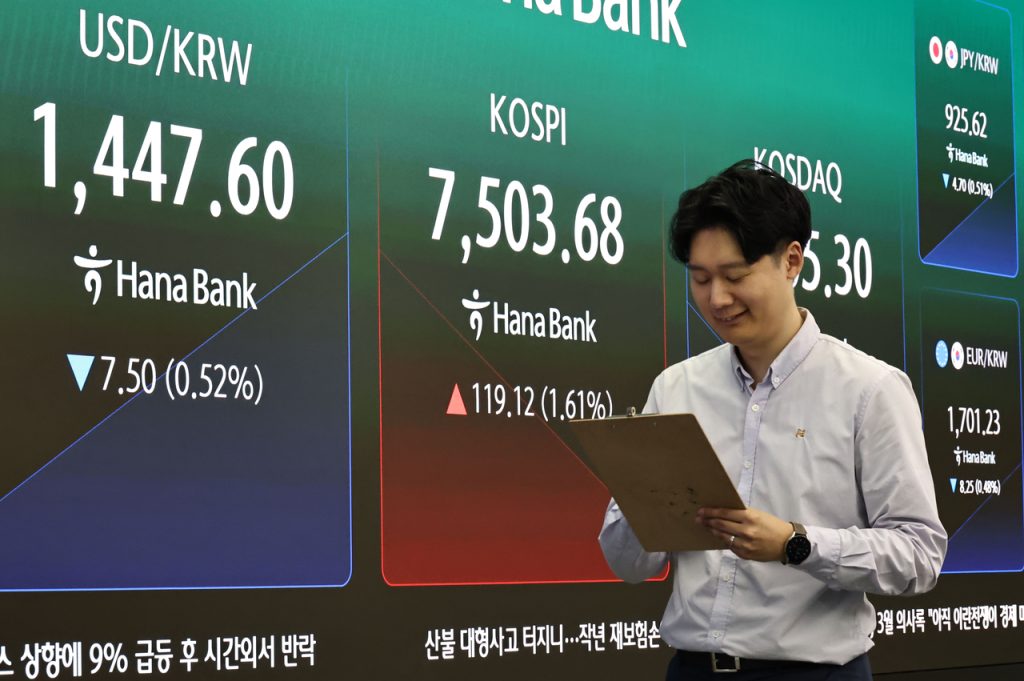 Seoul Stocks Top 7,500 to Fresh Peak, Up 1.5% on Iran Peace Hopes; Won Rises