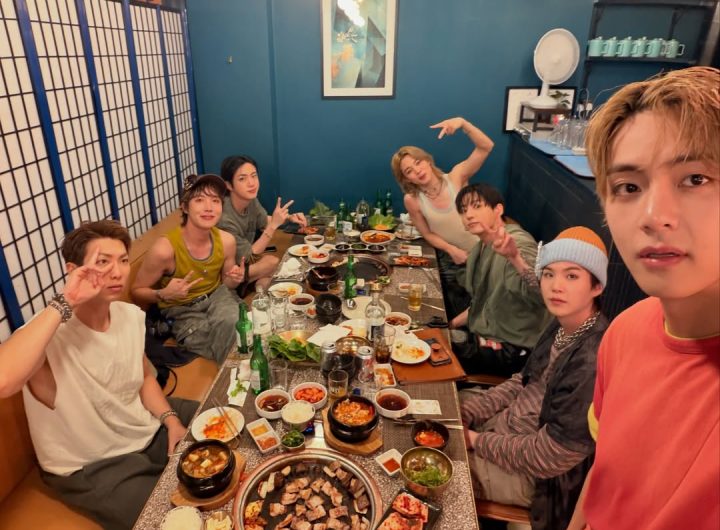 BTS Full Group Samgyeopsal Soju Dinner Photo